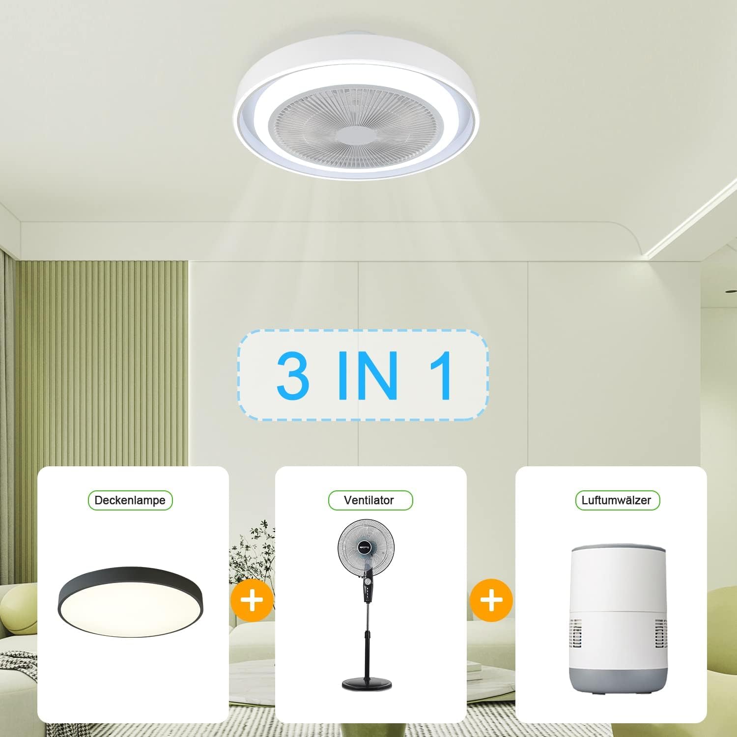Homefire Deckenventilator mit Beleuchtung und Fernbedienung Leise - LED Dimmbar Deckenlampe mit Ventilator Lampe Decke Timing Deckenleuchte Modern Blau 5 Flügeln Licht für Schlafzimmer Wohnzimmer - Homefire