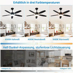 Homefire Deckenventilator mit Licht und Fernbedienung - 110cm Deckenventilatorn mit Beleuchtung Doppelseitige Flügeln, 6 Gänge, Leiser, 3CCT, Dimmbar, Timer, lampe mit ventilator Wohnzimmer Büro - Homefire