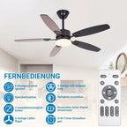 Homefire Deckenventilator mit Licht und Fernbedienung - 110cm Deckenventilatorn mit Beleuchtung Doppelseitige Flügeln, 6 Gänge, Leiser, 3CCT, Dimmbar, Timer, lampe mit ventilator Wohnzimmer Büro - Homefire