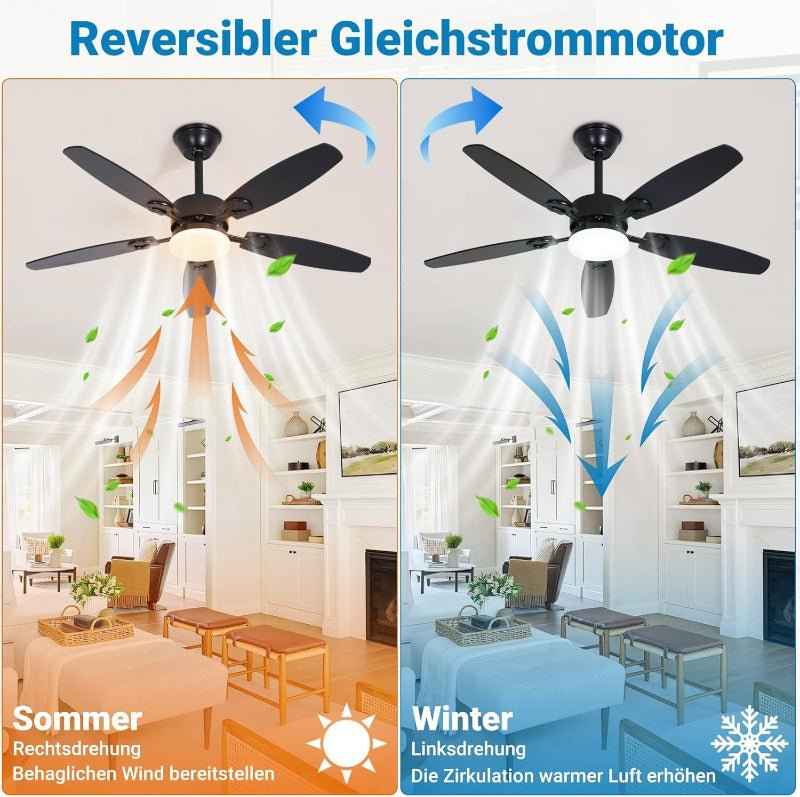 Homefire Deckenventilator mit Licht und Fernbedienung - 110cm Deckenventilatorn mit Beleuchtung Doppelseitige Flügeln, 6 Gänge, Leiser, 3CCT, Dimmbar, Timer, lampe mit ventilator Wohnzimmer Büro - Homefire