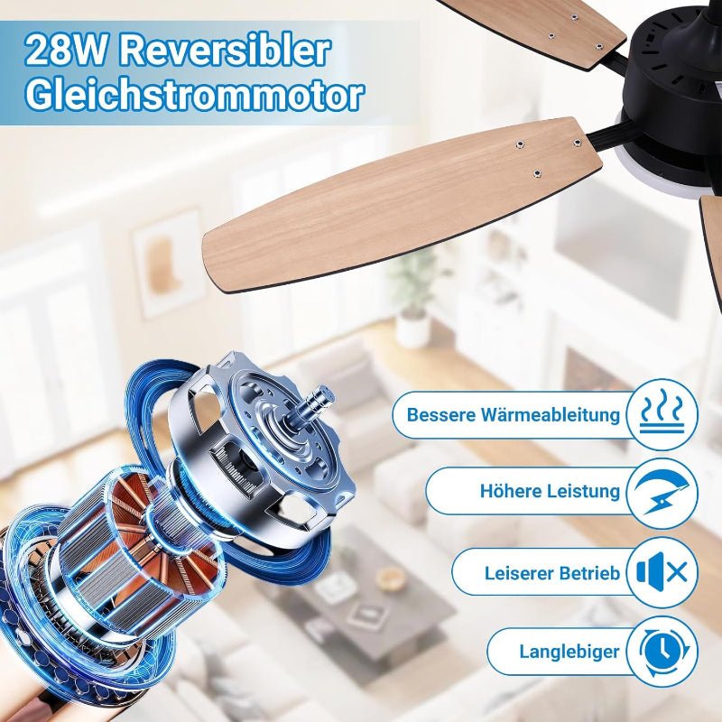 Homefire Deckenventilator mit Licht und Fernbedienung - 110cm Deckenventilatorn mit Beleuchtung Doppelseitige Flügeln, 6 Gänge, Leiser, 3CCT, Dimmbar, Timer, lampe mit ventilator Wohnzimmer Büro - Homefire
