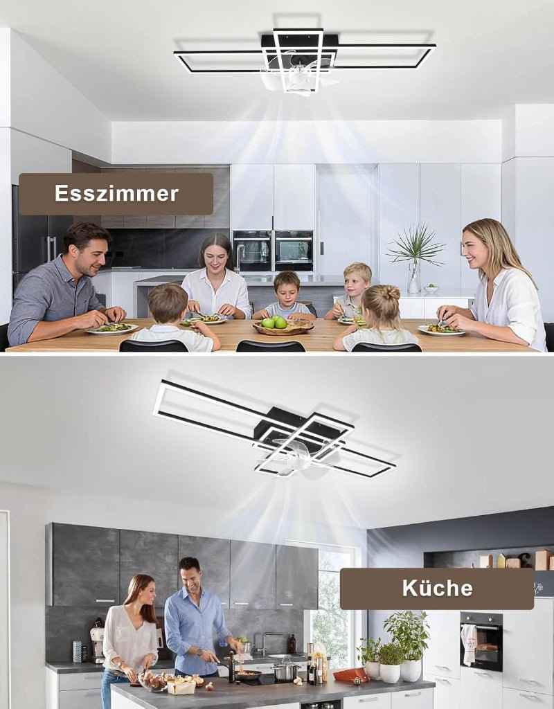 Homefire Deckenventilator mit Licht und Fernbedienung - Modern Deckenventilator mit Beleuchtung Dimmbar LED Deckenlampe Ventilator 6-Gang Leise Timer für Wohnzimmer Esszimmer Schlafzimmer 94cm - Homefire