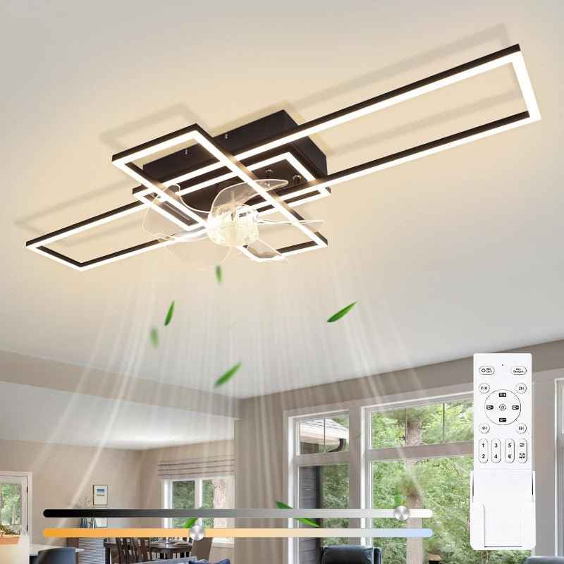 Homefire Deckenventilator mit Licht und Fernbedienung - Modern Deckenventilator mit Beleuchtung Dimmbar LED Deckenlampe Ventilator 6-Gang Leise Timer für Wohnzimmer Esszimmer Schlafzimmer 94cm - Homefire