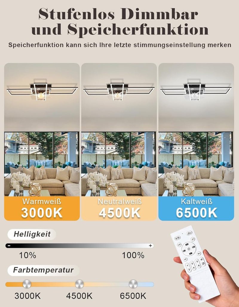 Homefire Deckenventilator mit Licht und Fernbedienung - Modern Deckenventilator mit Beleuchtung Dimmbar LED Deckenlampe Ventilator 6-Gang Leise Timer für Wohnzimmer Esszimmer Schlafzimmer 94cm - Homefire