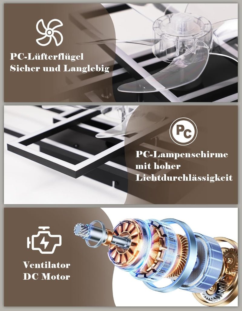 Homefire Deckenventilator mit Licht und Fernbedienung - Modern Deckenventilator mit Beleuchtung Dimmbar LED Deckenlampe Ventilator 6-Gang Leise Timer für Wohnzimmer Esszimmer Schlafzimmer 94cm - Homefire