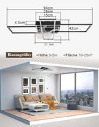 Homefire Deckenventilator mit Licht und Fernbedienung - Modern Deckenventilator mit Beleuchtung Dimmbar LED Deckenlampe Ventilator 6-Gang Leise Timer für Wohnzimmer Esszimmer Schlafzimmer 94cm - Homefire
