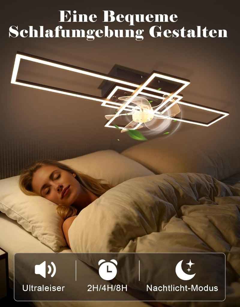 Homefire Deckenventilator mit Licht und Fernbedienung - Modern Deckenventilator mit Beleuchtung Dimmbar LED Deckenlampe Ventilator 6-Gang Leise Timer für Wohnzimmer Esszimmer Schlafzimmer 94cm - Homefire