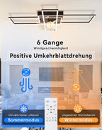 Homefire Deckenventilator mit Licht und Fernbedienung - Modern Deckenventilator mit Beleuchtung Dimmbar LED Deckenlampe Ventilator 6-Gang Leise Timer für Wohnzimmer Esszimmer Schlafzimmer 94cm - Homefire