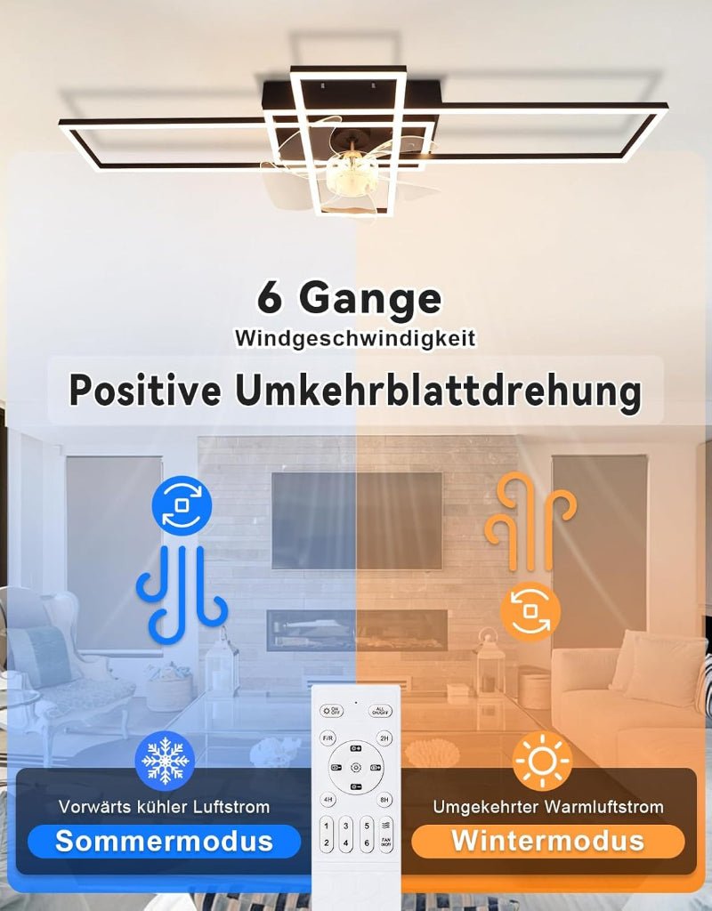 Homefire Deckenventilator mit Licht und Fernbedienung - Modern Deckenventilator mit Beleuchtung Dimmbar LED Deckenlampe Ventilator 6-Gang Leise Timer für Wohnzimmer Esszimmer Schlafzimmer 94cm - Homefire