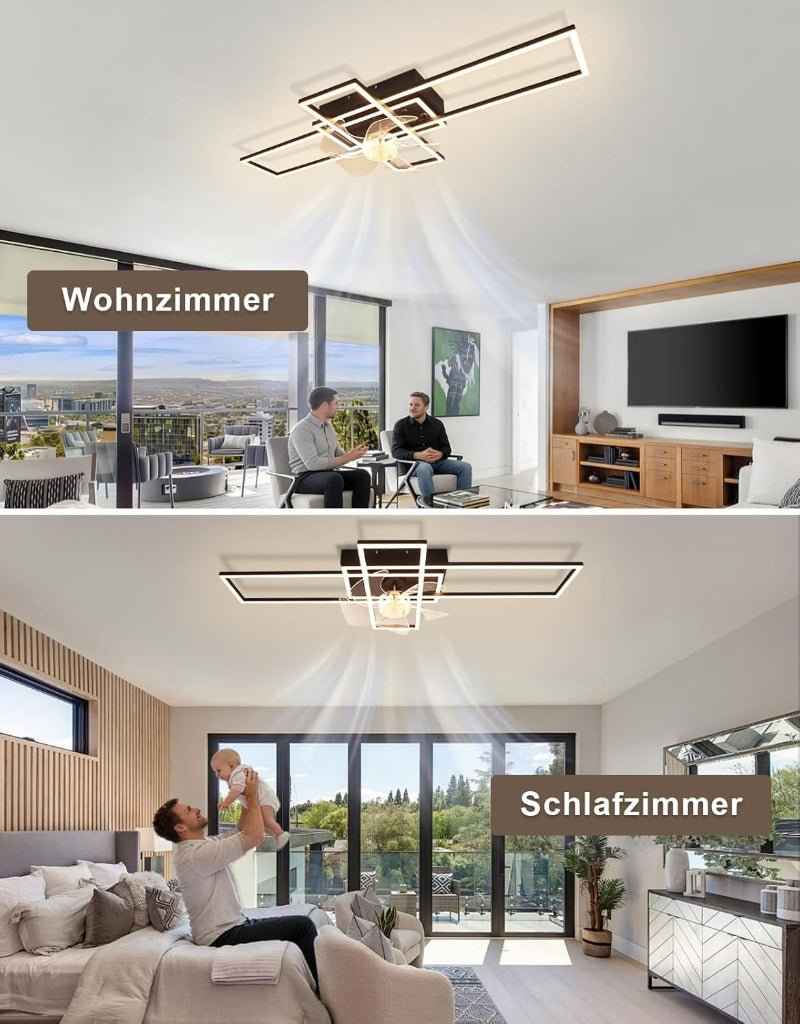 Homefire Deckenventilator mit Licht und Fernbedienung - Modern Deckenventilator mit Beleuchtung Dimmbar LED Deckenlampe Ventilator 6-Gang Leise Timer für Wohnzimmer Esszimmer Schlafzimmer 94cm - Homefire