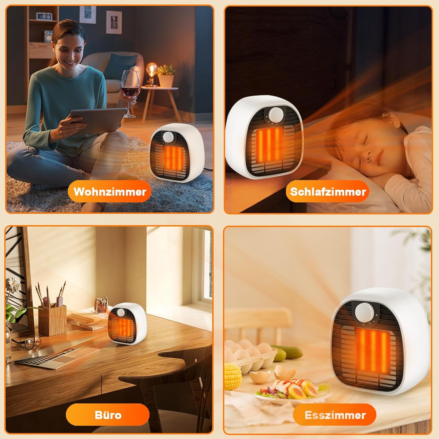 Homefire Heizlüfter Energiesparend Heizung Keramik - Heizgeräte Elektrisch 3 Modi PTC Keramik Heizstrahler Innenraum 1000W Oszillation Räume Heizofen Elektroheizer Überhitzungsschutz - Homefire