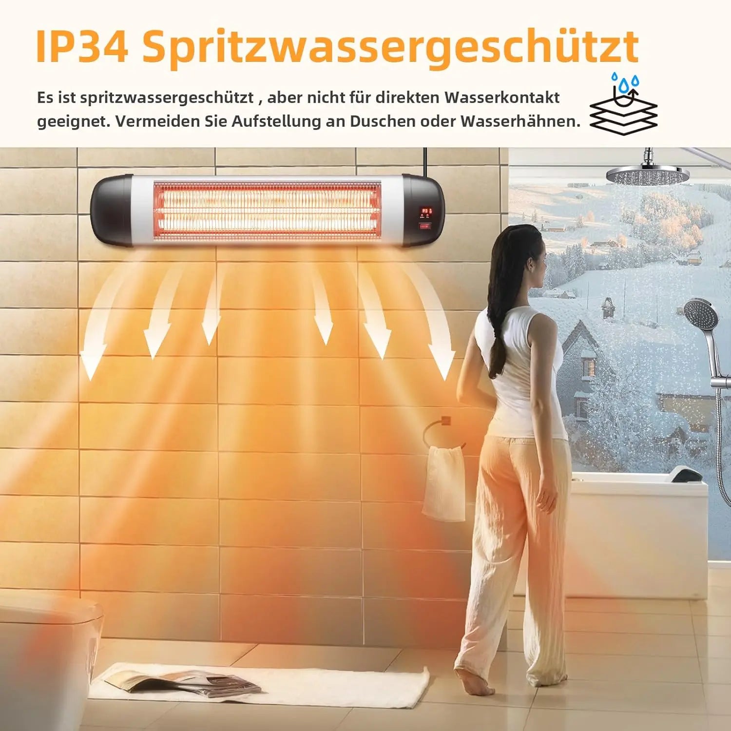 Homefire Heizstrahler Terrasse Infrarotheizung - 2500W Infrarot Strahler Outdoor mit Fernbedienung Elektrisch Wärmestrahler Wandmontage 3 Heizstufen Terrassenstrahler Aussen für Bad Balkon Garten - Homefire