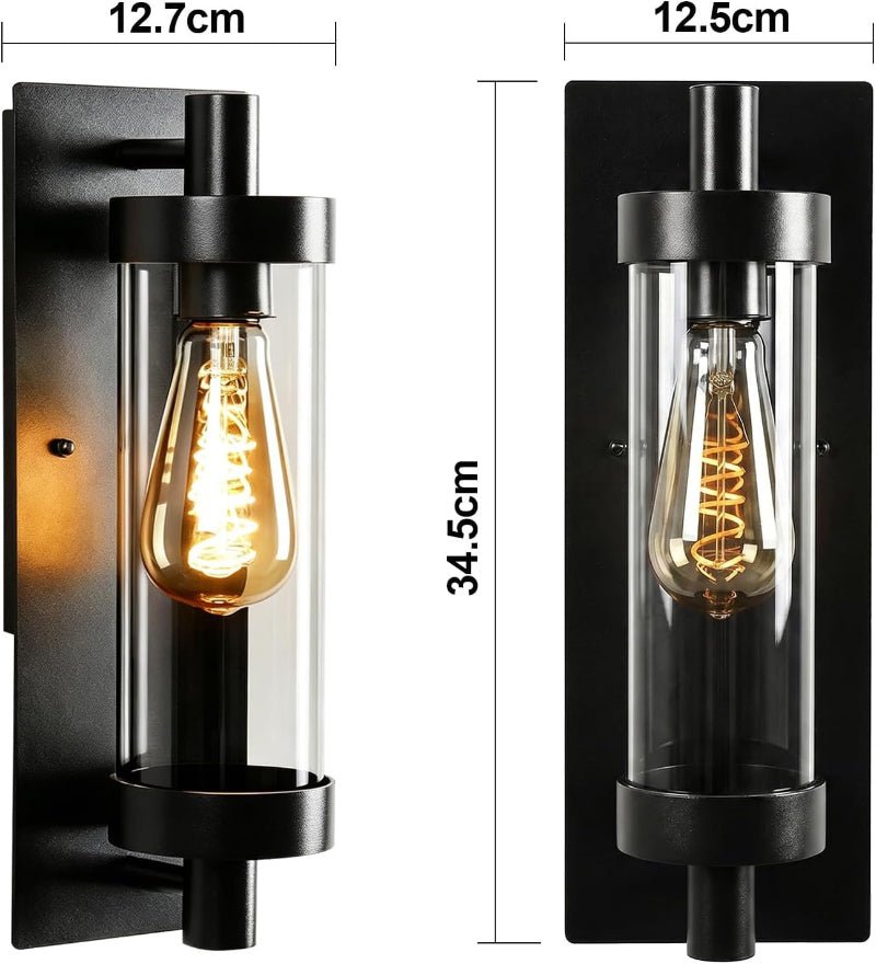 Homefire LED Außenwandleuchten Wandlampe Aussen - Wandleuchte Vintage E27 Aussenlampe Wandbeleuchtung Schwarz IP65 lampe Flur Wand Hauswand Terrasse Balkon Garten MAX.40W ohne Leuchtmittel - Homefire