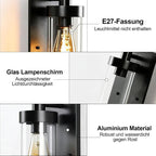 Homefire LED Außenwandleuchten Wandlampe Aussen - Wandleuchte Vintage E27 Aussenlampe Wandbeleuchtung Schwarz IP65 lampe Flur Wand Hauswand Terrasse Balkon Garten MAX.40W ohne Leuchtmittel - Homefire