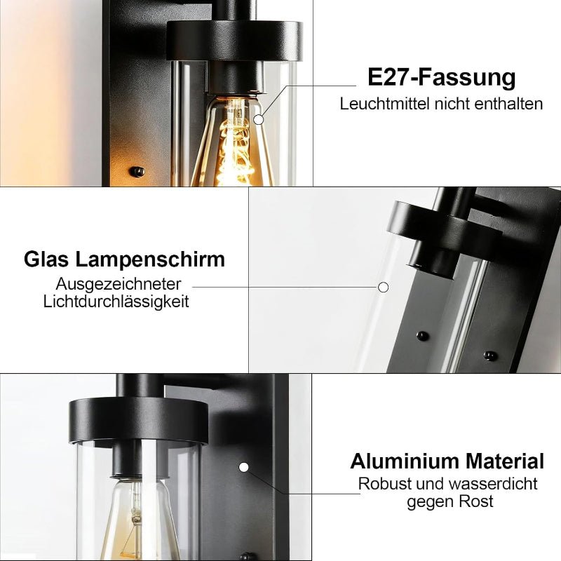 Homefire LED Außenwandleuchten Wandlampe Aussen - Wandleuchte Vintage E27 Aussenlampe Wandbeleuchtung Schwarz IP65 lampe Flur Wand Hauswand Terrasse Balkon Garten MAX.40W ohne Leuchtmittel - Homefire