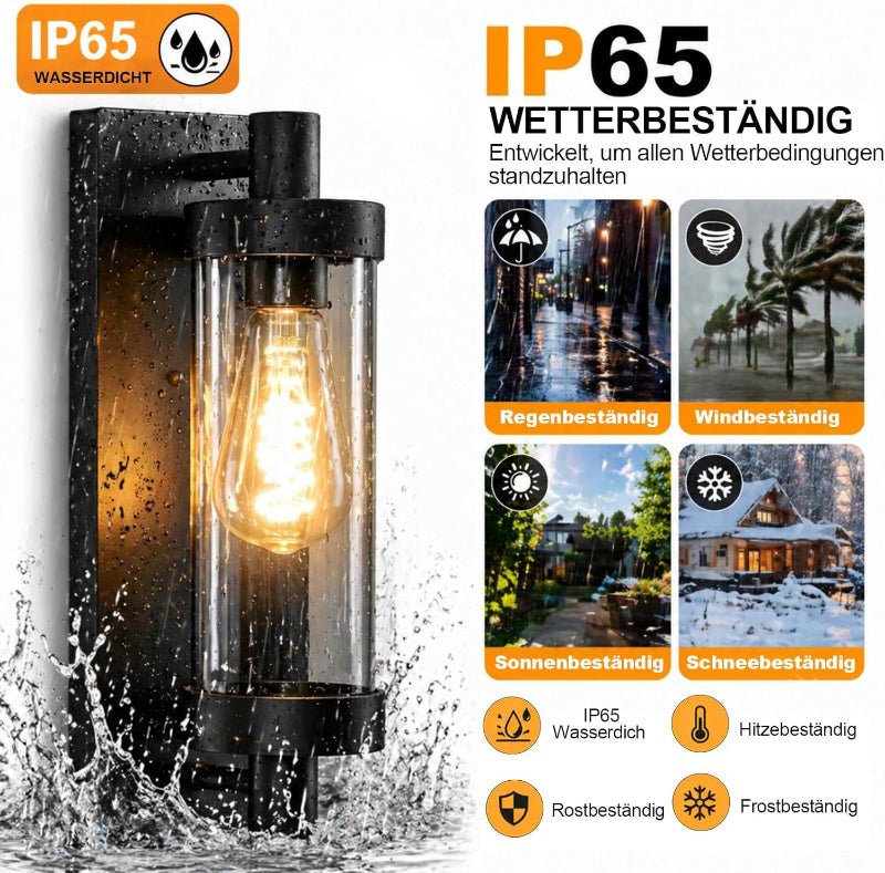 Homefire LED Außenwandleuchten Wandlampe Aussen - Wandleuchte Vintage E27 Aussenlampe Wandbeleuchtung Schwarz IP65 lampe Flur Wand Hauswand Terrasse Balkon Garten MAX.40W ohne Leuchtmittel - Homefire