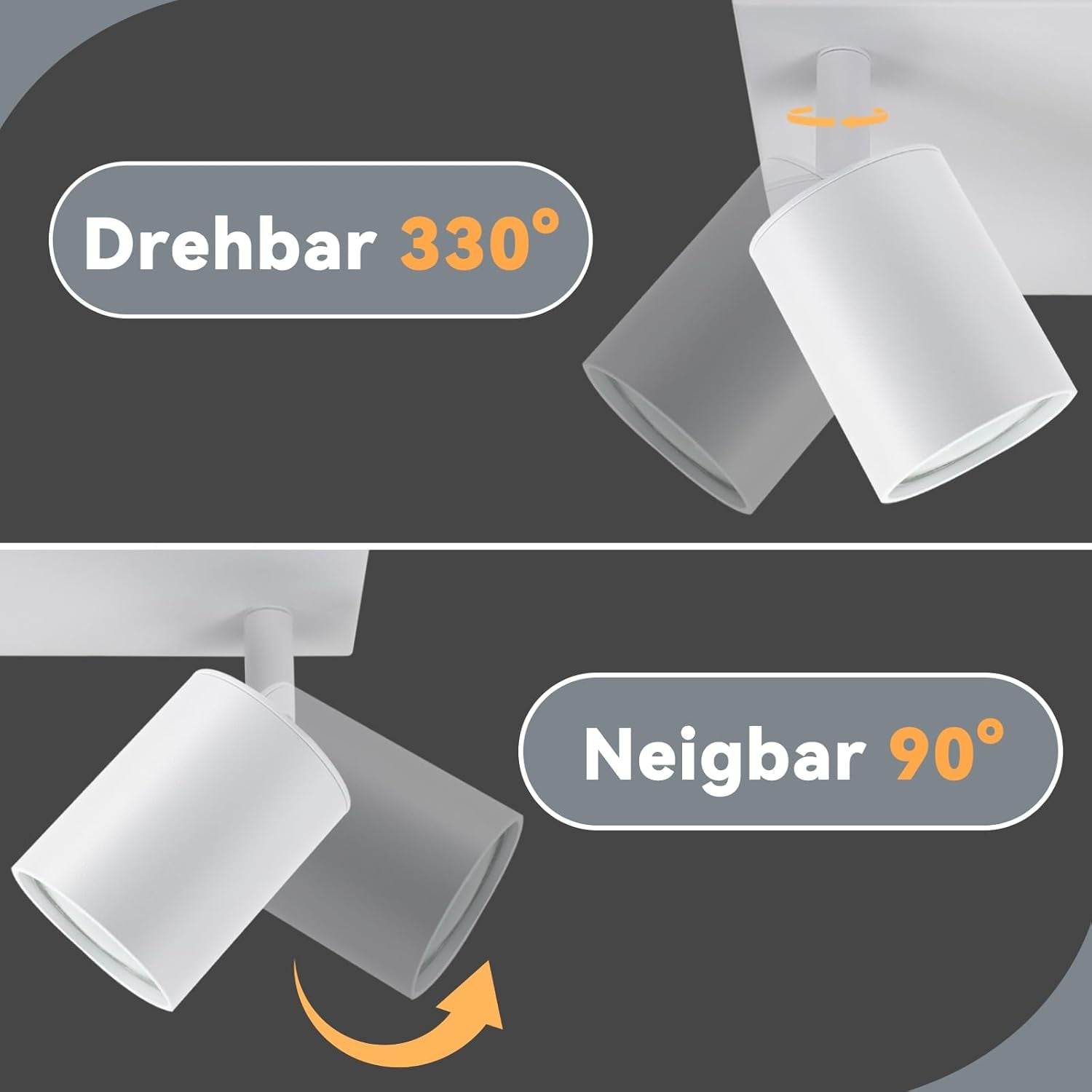 Homefire LED Deckenlampe 2 Flammig Deckenstrahler - 350° Schwenkbar Strahler GU10 Deckenleuchte Weiß flurlampe Spots Innen Deckenspot für Wohnzimmer Küche Schlafzimmer Ohne Leuchtmittel - Homefire