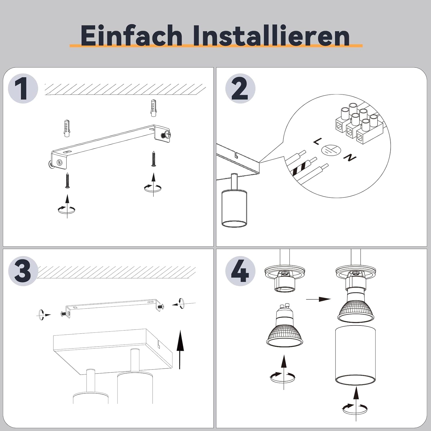 Homefire LED Deckenlampe 2 Flammig Deckenstrahler - 350° Schwenkbar Strahler GU10 Deckenleuchte Weiß flurlampe Spots Innen Deckenspot für Wohnzimmer Küche Schlafzimmer Ohne Leuchtmittel - Homefire