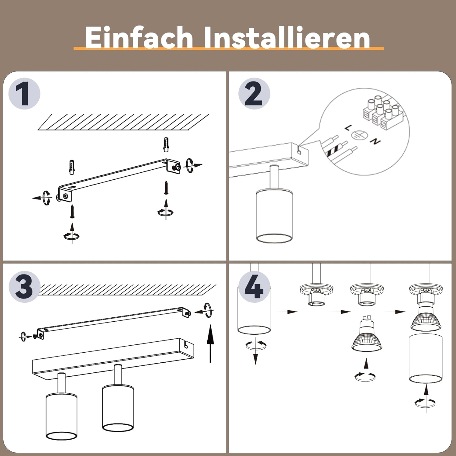 Homefire LED Deckenlampe 2 Flammig Deckenstrahler - 350° Schwenkbar Strahler GU10 Deckenleuchte Weiß flurlampe Spots Innen Deckenspot für Wohnzimmer Küche Schlafzimmer Ohne Leuchtmittel - Homefire