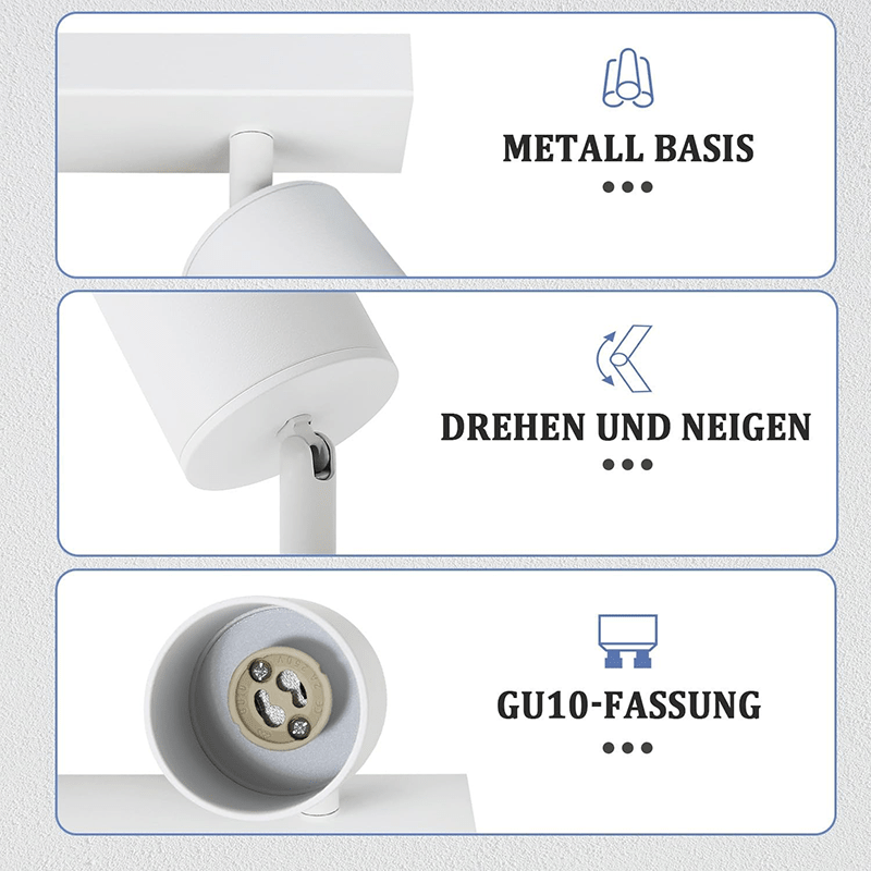 Homefire LED Deckenlampe 3 Flammig Deckenstrahler - 350° Schwenkbar Strahler GU10 Deckenleuchte Weiß flurlampe Spots Innen Deckenspot für Wohnzimmer Küche Ohne Leuchtmittel - Homefire