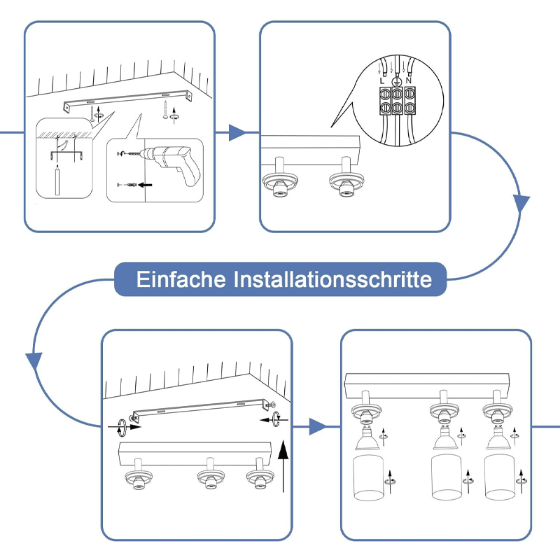 Homefire LED Deckenlampe 3 Flammig Deckenstrahler - 350° Schwenkbar Strahler GU10 Deckenleuchte Weiß flurlampe Spots Innen Deckenspot für Wohnzimmer Küche Ohne Leuchtmittel - Homefire