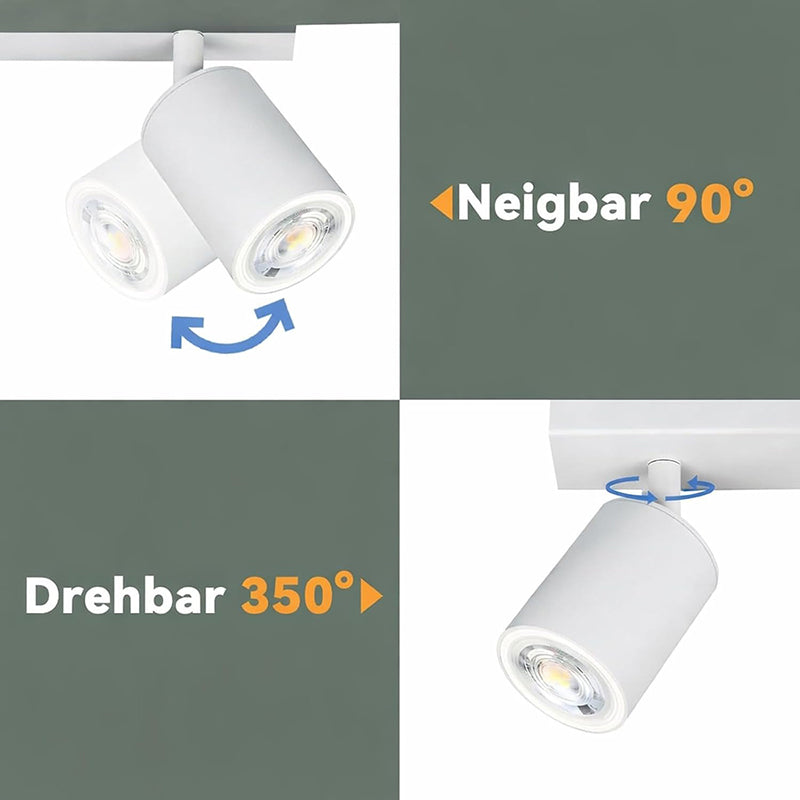 Homefire LED Deckenlampe 4 Flammig Deckenstrahler - 350° Schwenkbar Strahler GU10 Deckenleuchte Weiß flurlampe Spots Innen Deckenspot für Wohnzimmer Küche Schlafzimmer Ohne Leuchtmittel - Homefire
