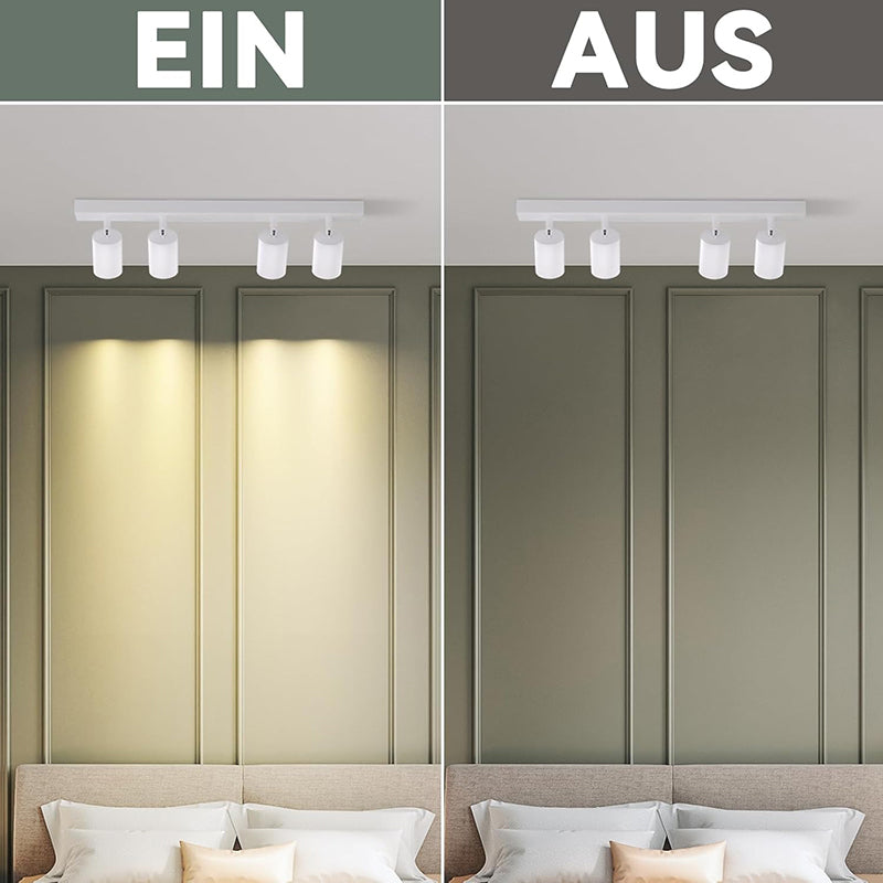 Homefire LED Deckenlampe 4 Flammig Deckenstrahler - 350° Schwenkbar Strahler GU10 Deckenleuchte Weiß flurlampe Spots Innen Deckenspot für Wohnzimmer Küche Schlafzimmer Ohne Leuchtmittel - Homefire