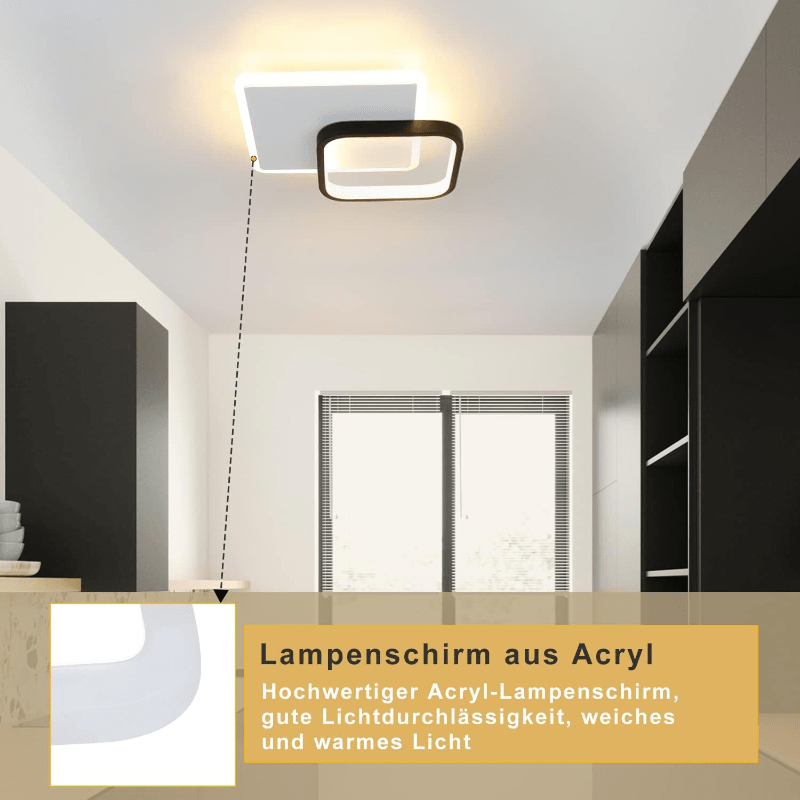 Homefire LED Deckenlampe Schlafzimmer Deckenleuchte - 3000K Warmweiß Schlafzimmerlampe 15W Acryl Modern Wohnzimmerlampe Rund Schwarz Design Deckenbeleuchtung für Wohnzimmer Esszimmer Küche Flur [Energieklasse G] - Homefire