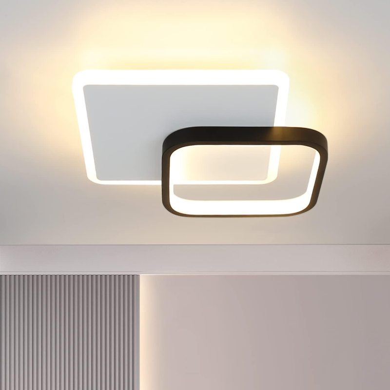 Homefire LED Deckenlampe Schlafzimmer Deckenleuchte - 3000K Warmweiß Schlafzimmerlampe 15W Acryl Modern Wohnzimmerlampe Rund Schwarz Design Deckenbeleuchtung für Wohnzimmer Esszimmer Küche Flur [Energieklasse G] - Homefire