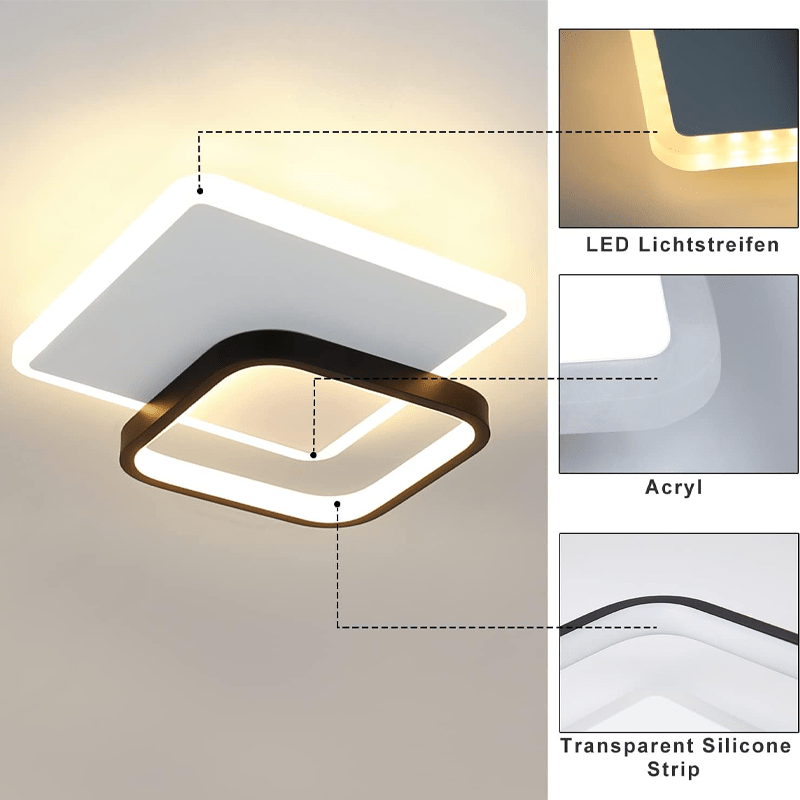 Homefire LED Deckenlampe Schlafzimmer Deckenleuchte - 3000K Warmweiß Schlafzimmerlampe 15W Acryl Modern Wohnzimmerlampe Rund Schwarz Design Deckenbeleuchtung für Wohnzimmer Esszimmer Küche Flur [Energieklasse G] - Homefire