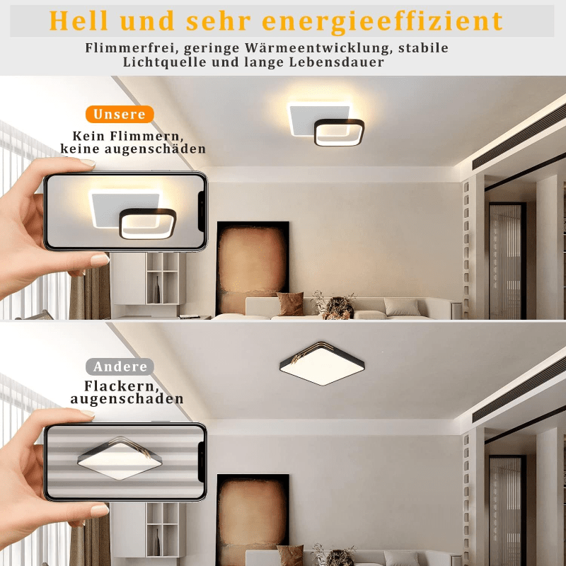 Homefire LED Deckenlampe Schlafzimmer Deckenleuchte - 3000K Warmweiß Schlafzimmerlampe 15W Acryl Modern Wohnzimmerlampe Rund Schwarz Design Deckenbeleuchtung für Wohnzimmer Esszimmer Küche Flur [Energieklasse G] - Homefire