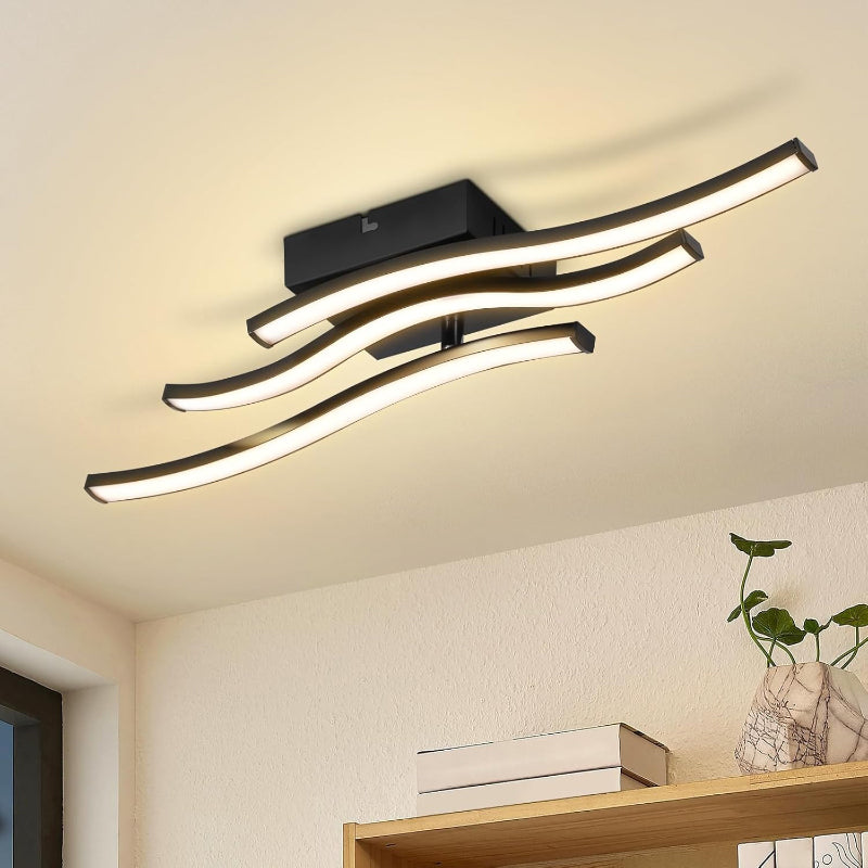 Homefire LED Deckenlampe Schlafzimmer Deckenleuchte: Modern Schlafzimmerlampe Schwarz 18W Wohnzimmerlampe 3000K Wellen Design Küchenlampe Innen Warmweiß Flurlampe für Wohnzimmer Küche Flur - Homefire