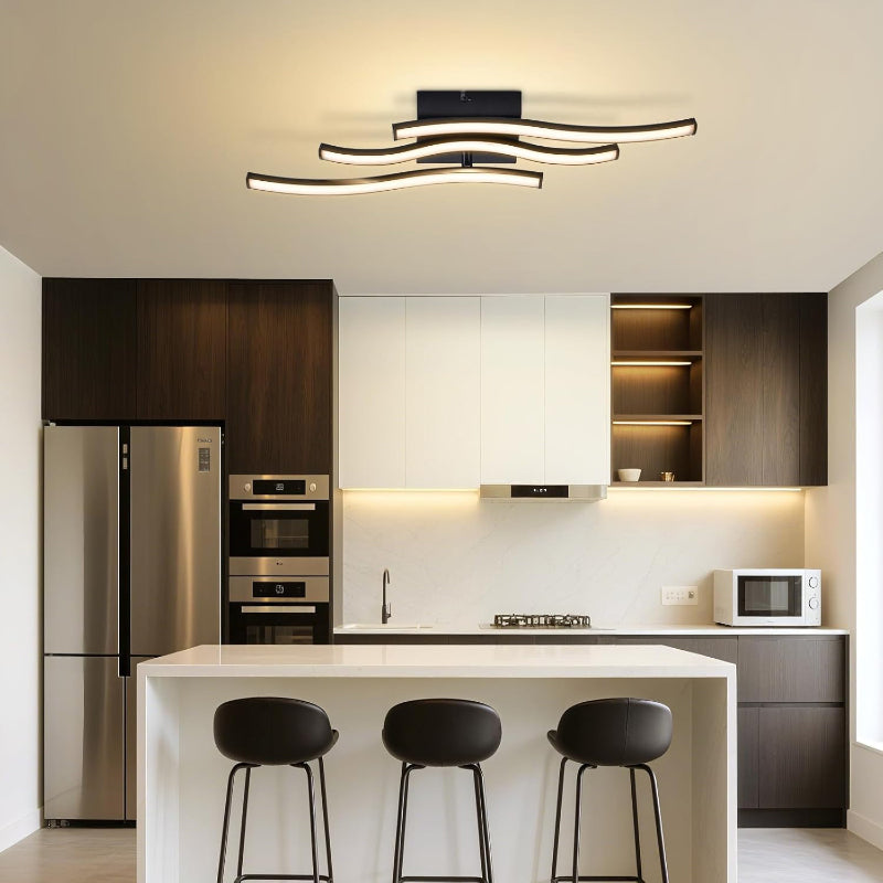 Homefire LED Deckenlampe Schlafzimmer Deckenleuchte: Modern Schlafzimmerlampe Schwarz 18W Wohnzimmerlampe 3000K Wellen Design Küchenlampe Innen Warmweiß Flurlampe für Wohnzimmer Küche Flur - Homefire