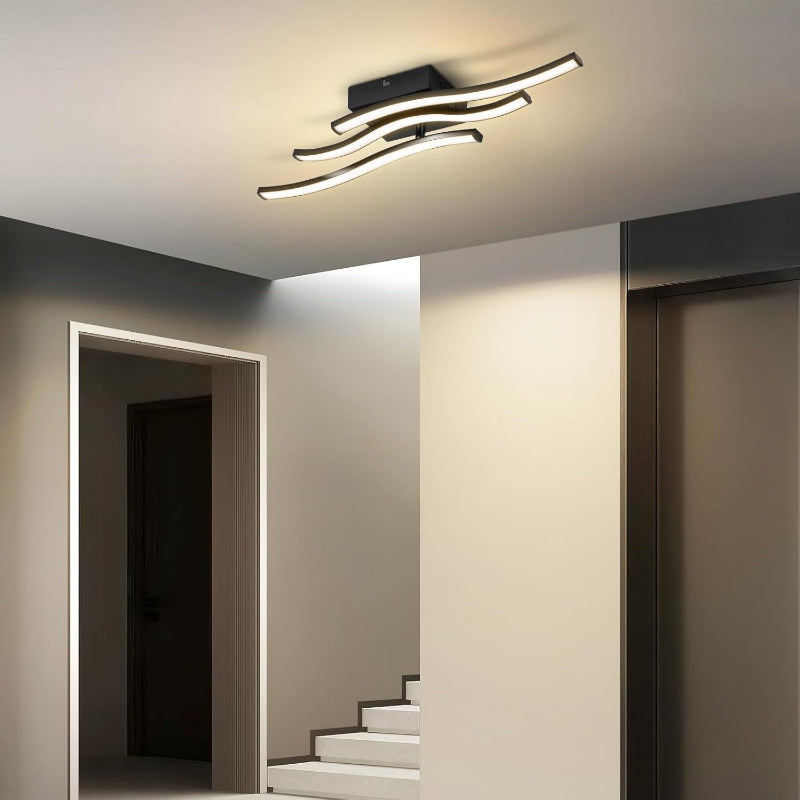 Homefire LED Deckenlampe Schlafzimmer Deckenleuchte: Modern Schlafzimmerlampe Schwarz 18W Wohnzimmerlampe 3000K Wellen Design Küchenlampe Innen Warmweiß Flurlampe für Wohnzimmer Küche Flur - Homefire