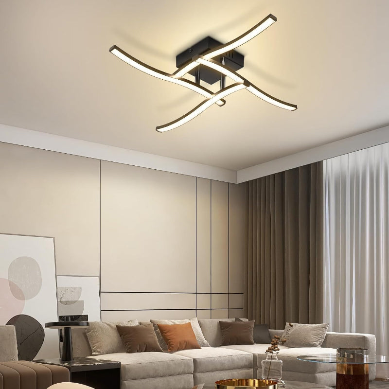 Homefire LED Deckenlampe Wohnzimmer Deckenleuchte: 24W Wohnzimmerlampe Schwarz Modern Schlafzimmer Lampe Decke 3000K Wellen Design Küchenlampe Warmweiß Deckenbeleuchtung für Küche Flur Büro - Homefire
