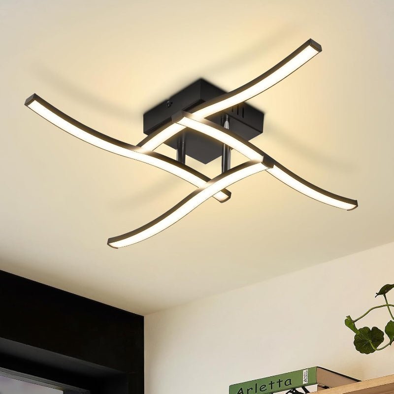 Homefire LED Deckenlampe Wohnzimmer Deckenleuchte: 24W Wohnzimmerlampe Schwarz Modern Schlafzimmer Lampe Decke 3000K Wellen Design Küchenlampe Warmweiß Deckenbeleuchtung für Küche Flur Büro - Homefire
