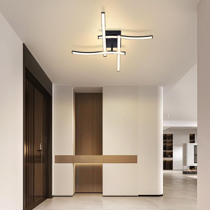 Homefire LED Deckenlampe Wohnzimmer Deckenleuchte: 24W Wohnzimmerlampe Schwarz Modern Schlafzimmer Lampe Decke 3000K Wellen Design Küchenlampe Warmweiß Deckenbeleuchtung für Küche Flur Büro - Homefire