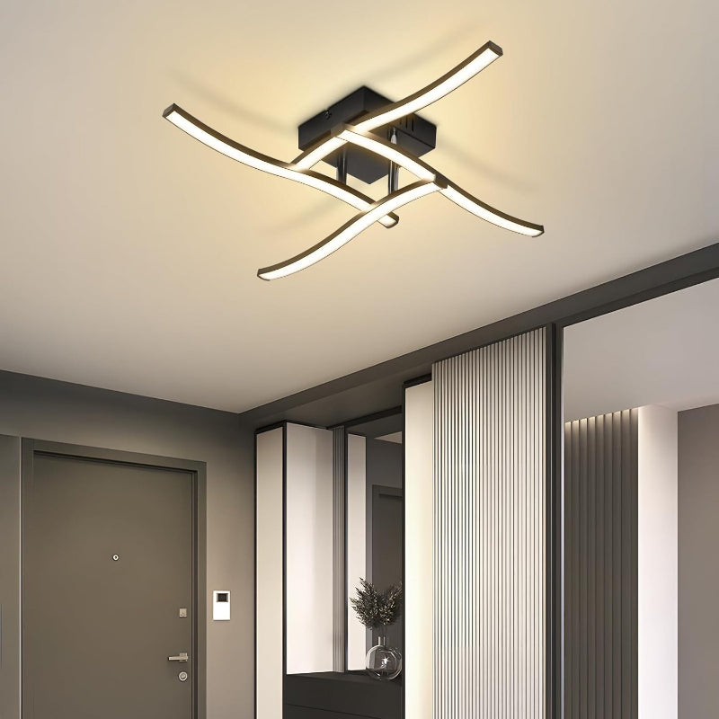 Homefire LED Deckenlampe Wohnzimmer Deckenleuchte: 24W Wohnzimmerlampe Schwarz Modern Schlafzimmer Lampe Decke 3000K Wellen Design Küchenlampe Warmweiß Deckenbeleuchtung für Küche Flur Büro - Homefire