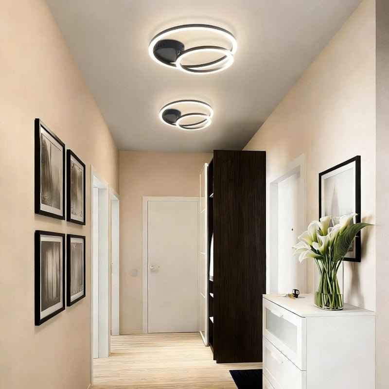 Homefire LED Deckenlampe Wohnzimmer Deckenleuchte 4000K - 40cm Schwarz Küchenlampe 23W Wohnzimmerlampe Modern Schlafzimmerlampe 2-Ringe Design Deckenbeleuchtung für Küche Schlafzimmer Flur Büro - Homefire