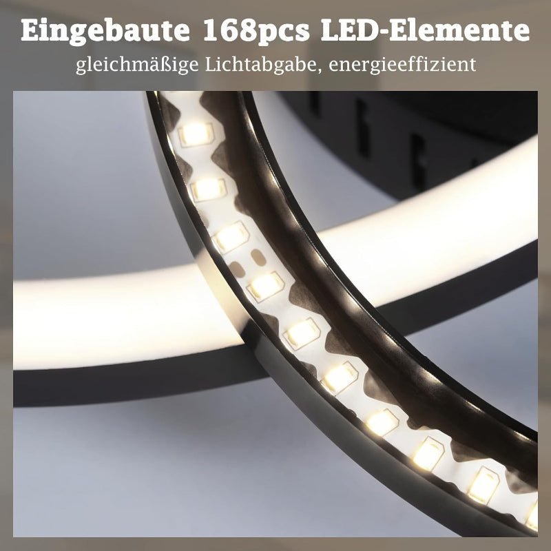Homefire LED Deckenlampe Wohnzimmer Deckenleuchte 4000K - 40cm Schwarz Küchenlampe 23W Wohnzimmerlampe Modern Schlafzimmerlampe 2-Ringe Design Deckenbeleuchtung für Küche Schlafzimmer Flur Büro - Homefire