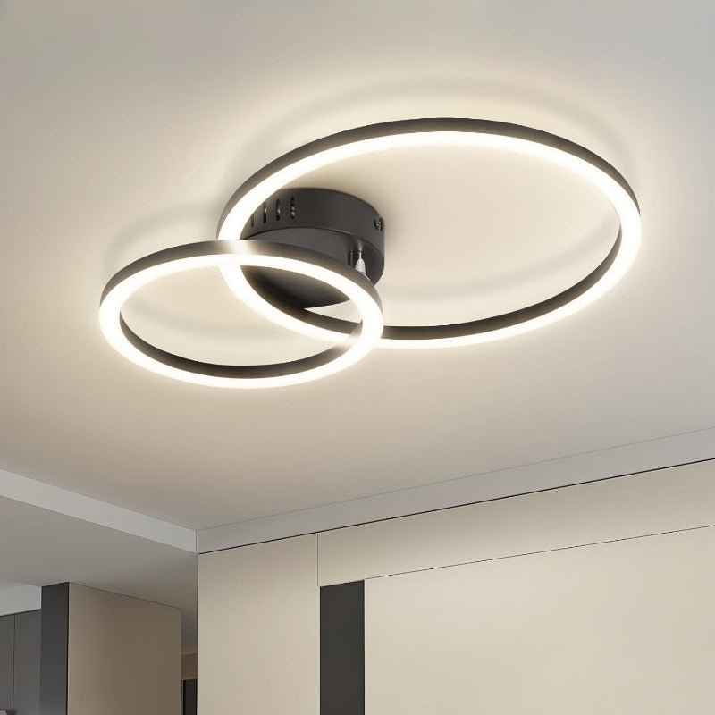 Homefire LED Deckenlampe Wohnzimmer Deckenleuchte 4000K - 40cm Schwarz Küchenlampe 23W Wohnzimmerlampe Modern Schlafzimmerlampe 2-Ringe Design Deckenbeleuchtung für Küche Schlafzimmer Flur Büro - Homefire