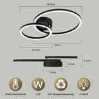 Homefire LED Deckenlampe Wohnzimmer Deckenleuchte 4000K - 40cm Schwarz Küchenlampe 23W Wohnzimmerlampe Modern Schlafzimmerlampe 2-Ringe Design Deckenbeleuchtung für Küche Schlafzimmer Flur Büro - Homefire