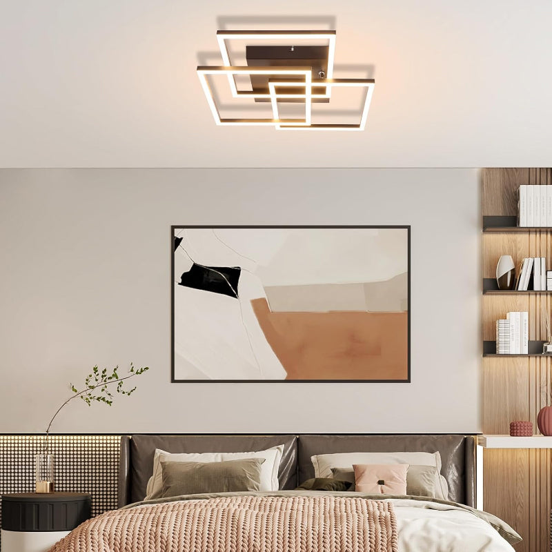Homefire LED Deckenlampe Wohnzimmer Deckenleuchte - 40CM 36W Schwarz Küchenlampe Dimmbar 3000-6500K mit Fernbedienung Modern Schlafzimmerlampe 3 Rahmen Design aus Metall Deckenleuchten für Küche Büro [Energieklasse E] - Homefire