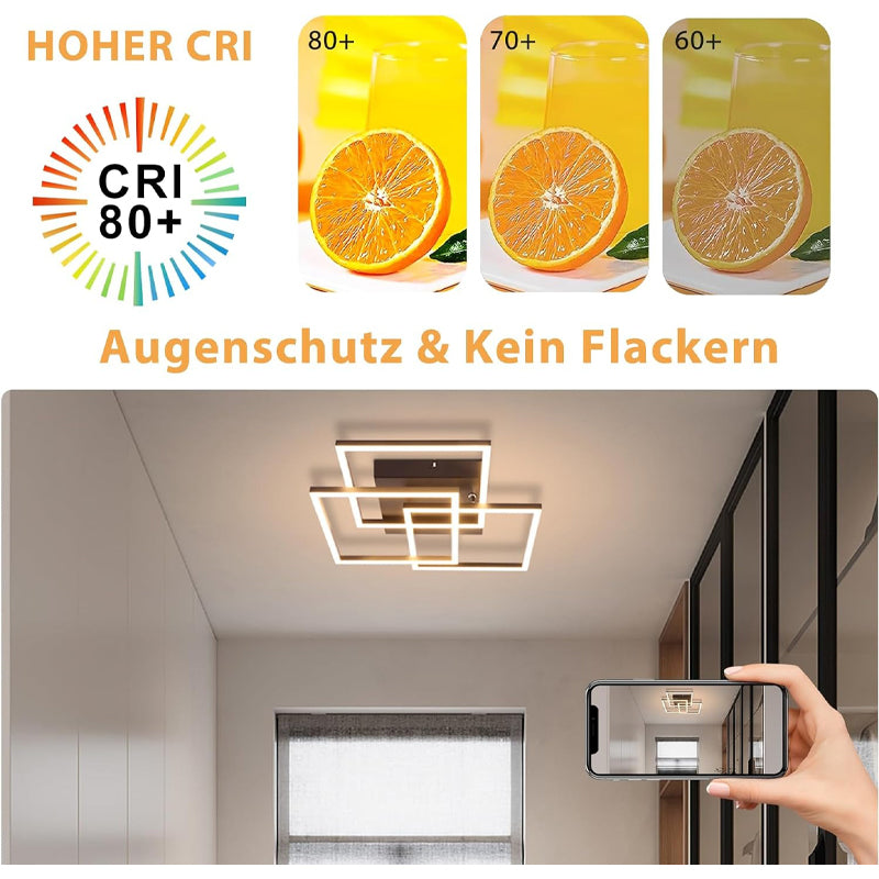 Homefire LED Deckenlampe Wohnzimmer Deckenleuchte - 40CM 36W Schwarz Küchenlampe Dimmbar 3000-6500K mit Fernbedienung Modern Schlafzimmerlampe 3 Rahmen Design aus Metall Deckenleuchten für Küche Büro [Energieklasse E] - Homefire