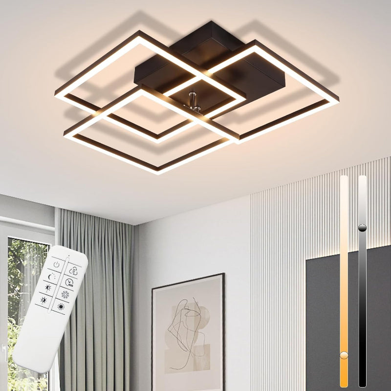 Homefire LED Deckenlampe Wohnzimmer Deckenleuchte - 40CM 36W Schwarz Küchenlampe Dimmbar 3000-6500K mit Fernbedienung Modern Schlafzimmerlampe 3 Rahmen Design aus Metall Deckenleuchten für Küche Büro [Energieklasse E] - Homefire