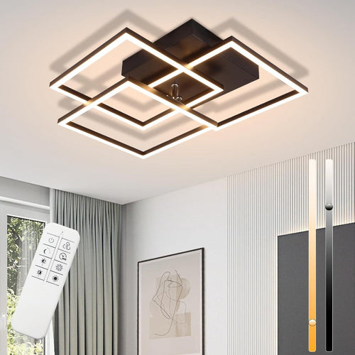 Homefire LED Deckenlampe Wohnzimmer Deckenleuchte - 40CM 36W Schwarz Küchenlampe Dimmbar 3000-6500K mit Fernbedienung Modern Schlafzimmerlampe 3 Rahmen Design aus Metall Deckenleuchten für Küche Büro [Energieklasse E] - Homefire