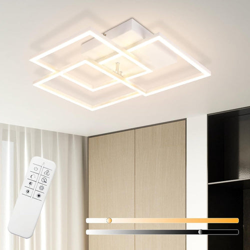 Homefire LED Deckenlampe Wohnzimmer Deckenleuchte - 40CM 36W Schwarz Küchenlampe Dimmbar 3000-6500K mit Fernbedienung Modern Schlafzimmerlampe 3 Rahmen Design aus Metall Deckenleuchten für Küche Büro [Energieklasse E] - Homefire