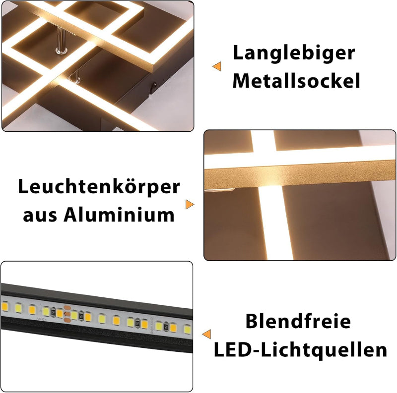 Homefire LED Deckenlampe Wohnzimmer Deckenleuchte - 40CM 36W Schwarz Küchenlampe Dimmbar 3000-6500K mit Fernbedienung Modern Schlafzimmerlampe 3 Rahmen Design aus Metall Deckenleuchten für Küche Büro [Energieklasse E] - Homefire