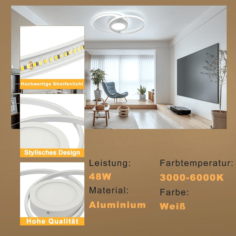 Homefire LED Deckenlampe Wohnzimmer Deckenleuchte - Wohnzimmerlampe Weiß Modern Design Schlafzimmerlampe für Wohnzimmer Schlafzimmer Esszimmer [Energieklasse G] - Homefire