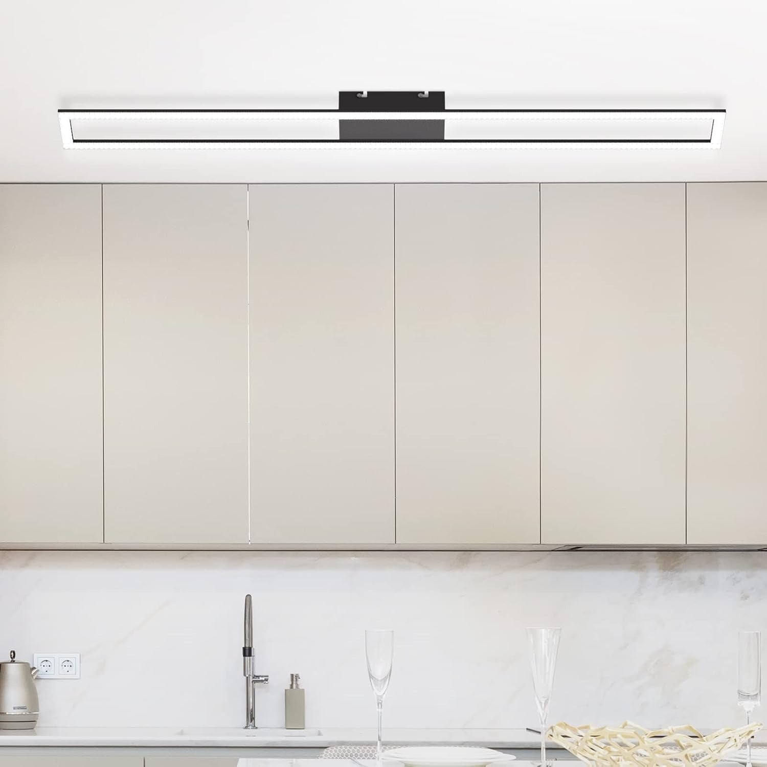 Homefire LED Deckenleuchte Deckenlampe schlafzimmer: 40W Schlafzimmerlampe Dimmbar mit fernbedienung 108CM Modern Wohnzimmerlampe Schwarze Küchenlampe für Schlafzimmer Esszimmer Büro Küche [Energieklasse F] - Homefire